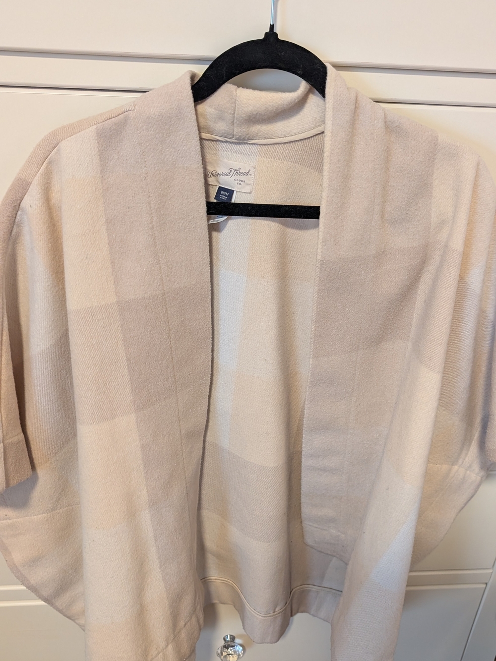 Neutral Cream Check-Pattern Open Cardigan Sweater